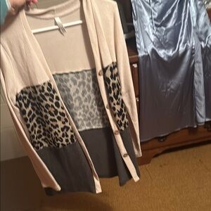 Leopard Print Colorblock Cardigan